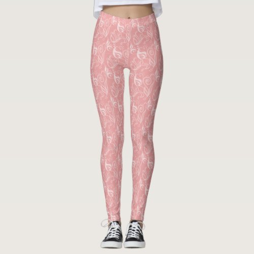 Soft White Flourish Design Pattern Leggings