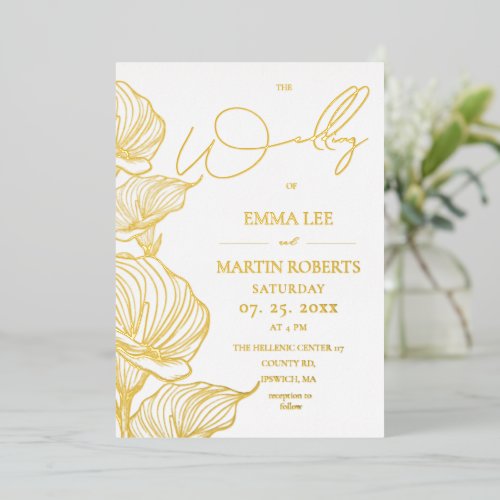 Soft White Gold Foil Elegant Flower Wedding  Invitation