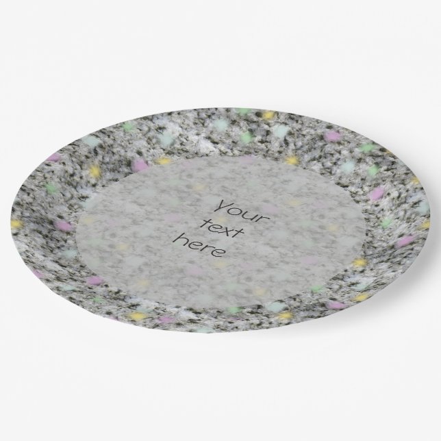 Soft White Granite Pastel Dots any Text Paper Plates (Angled)
