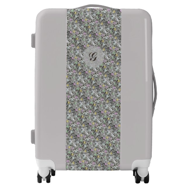 Soft White Granite Pastel Dots with Monogram Luggage (Front)
