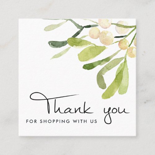 SOFT WHITE GREEN SNOW BERRY CHRISTMAS THANK YOU SQUARE BUSINESS CARD