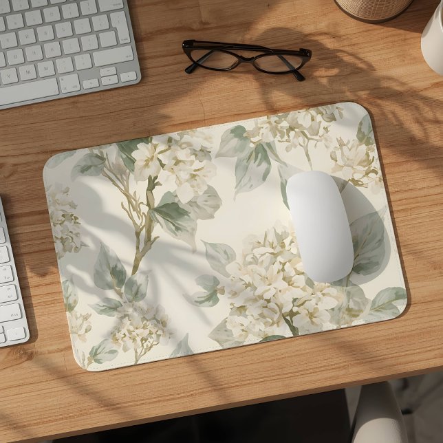 Soft White Hydrangea Floral Pattern Mouse Pad (Creator Uploaded)