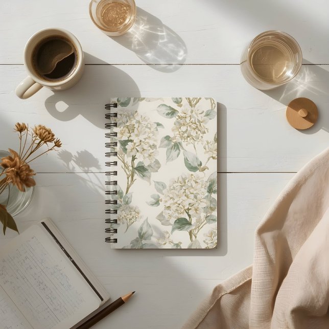 Soft White Hydrangea Floral Pattern Notebook (Creator Uploaded)