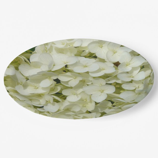 Soft White Hydrangea Paper Plates (Angled)