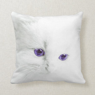 Soft White Kitten with Purple Eyes Throw Pillow