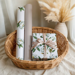 Soft White Magnolia Floral  Bridal Wedding Wrapping Paper Sheets