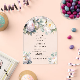 Soft White Peony with Eucalyptus Bachelorette Acrylic Invitations