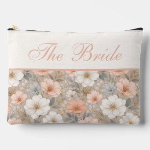Soft White Pink and Blue Flowers on Gray Accessory Pouch