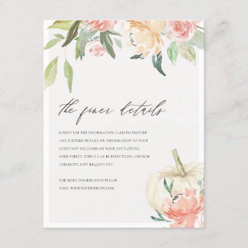 Soft White Pumpkin Blush Floral Wedding Details  Enclosure Card