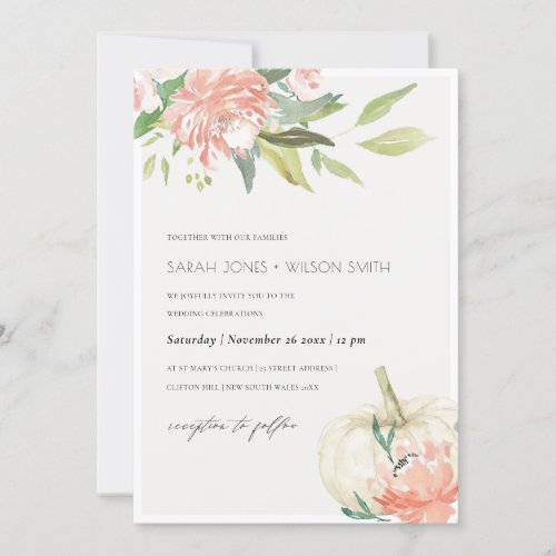 Soft White Pumpkin Blush Floral Wedding Invite