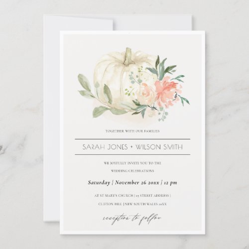 Soft White Pumpkin Blush Floral Wedding Invite