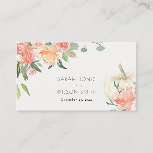  Soft White Pumpkin Blush Floral Wedding Place Car Place Card