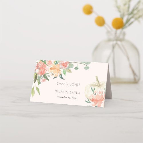  Soft White Pumpkin Blush Floral Wedding Place Card