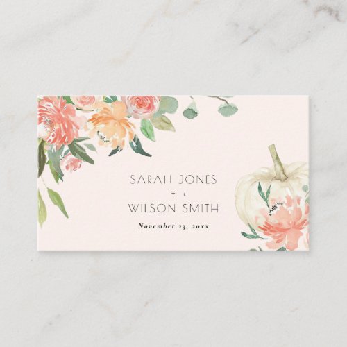  Soft White Pumpkin Blush Floral Wedding Place Card