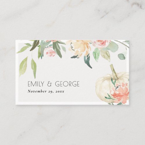 Soft White Pumpkin Blush Floral Wedding Website Business Card