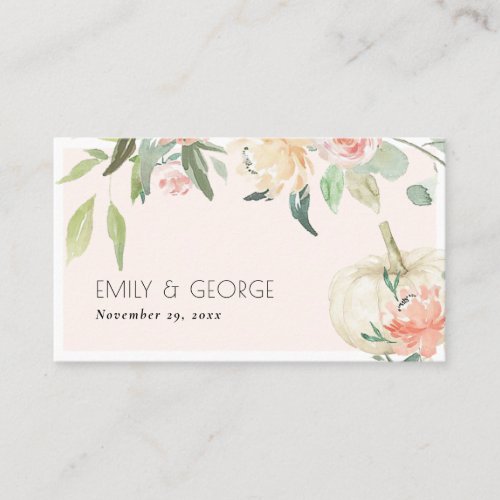 Soft White Pumpkin Blush Floral Wedding Website Business Card