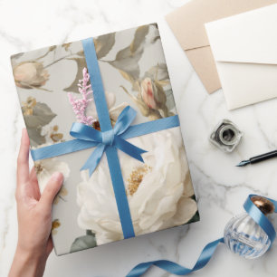 Soft White Rose Beige Floral Pattern  Wrapping Paper