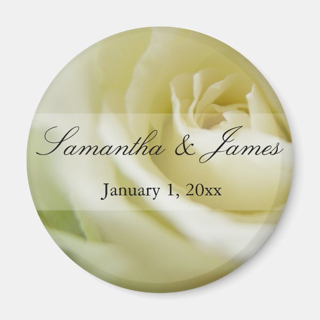Soft White Rose Personal Wedding Magnet (Front)