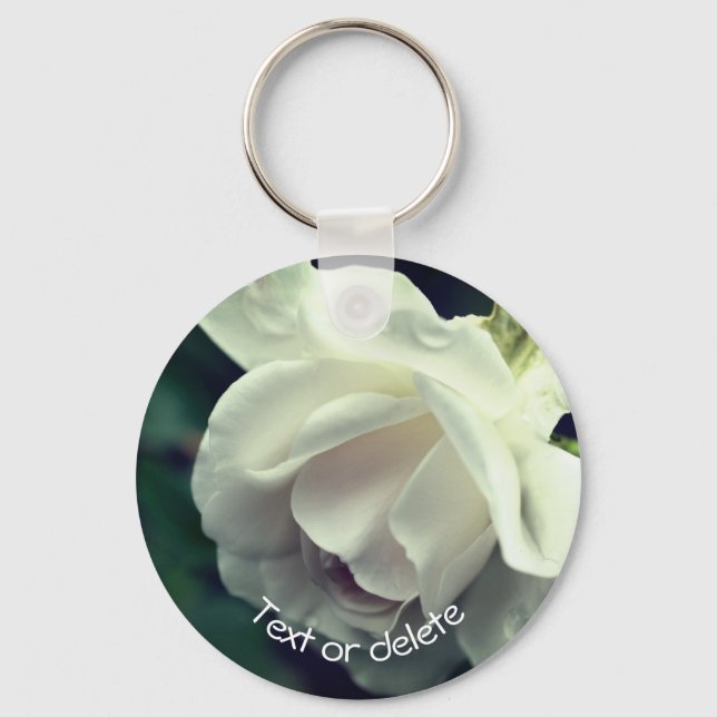 Soft White Rose Personalized Keychain (Front)