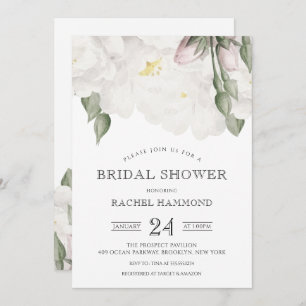 Soft White Roses Bridal Shower Invitation
