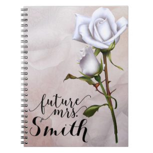 Soft White Roses Elegant Shabby Chic Future Mrs. Notebook