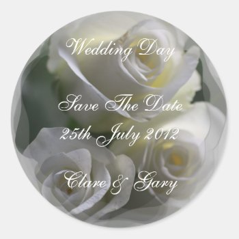 Soft White Roses Wedding Day Date Stickers by Rosemariesw at Zazzle
