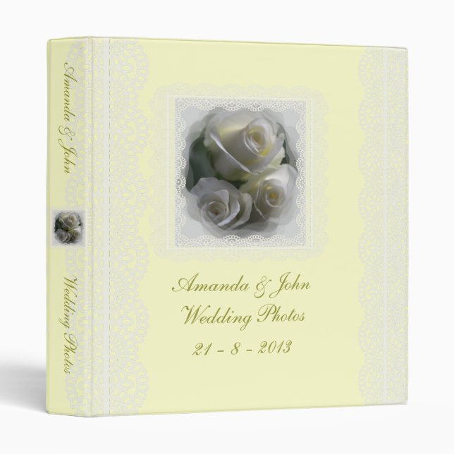 Soft White Roses Wedding Photo Album Binder (Front/Spine)