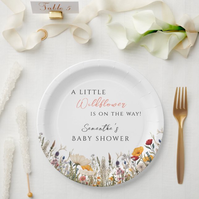 Soft White Wildflower Bloom Baby Shower Paper Plates (Wedding)