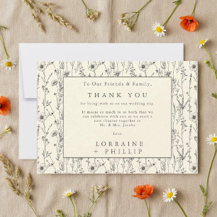 Soft wild flowers seamless pattern wedding thank you card