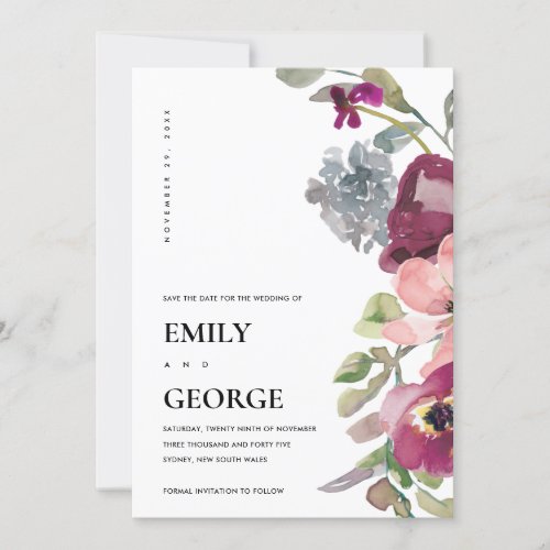 SOFT WILD PURPLE LILAC FLORAL SAVE THE DATE CARD