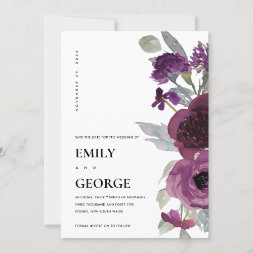 SOFT WILD PURPLE LILAC FLORAL SAVE THE DATE CARD
