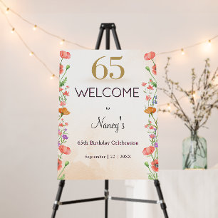 Soft Wildflower 65th Birthday Welcome Sign