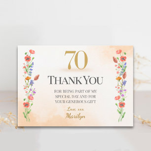 Soft Wildflower 70th Birthday Thanks Thank You Card