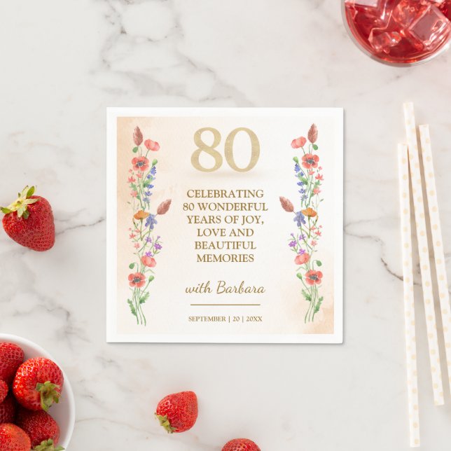 Soft Wildflower 80th Birthday Party Decor Napkins (Insitu)