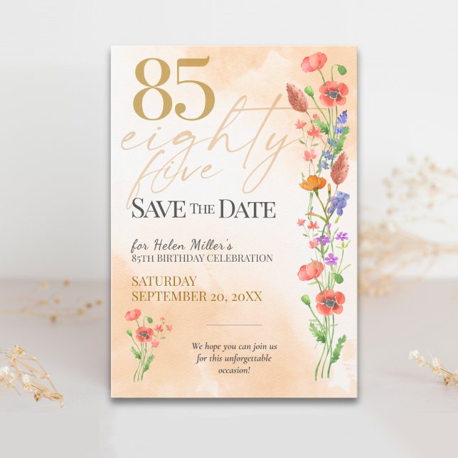 Soft Wildflower 85th Birthday for Her - 85 Years Save The Date (Creator Uploaded)