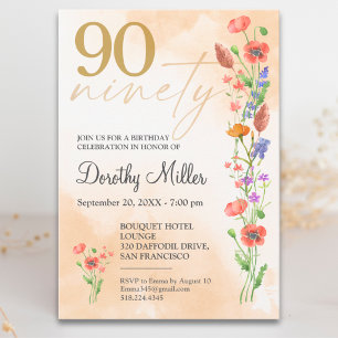 Soft Wildflower 90th Birthday Invite For Her