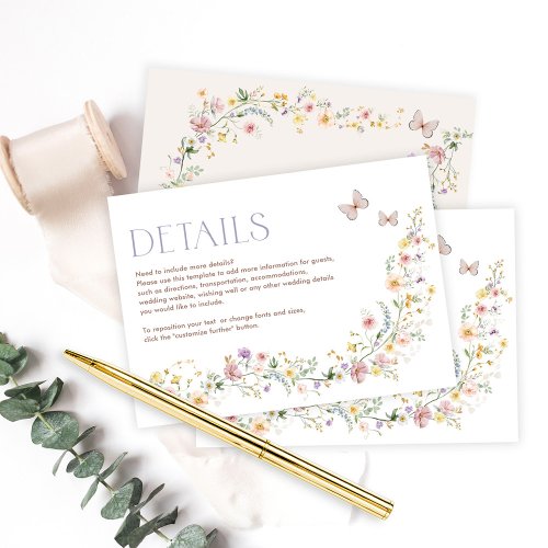 Soft Wildflower Fairytale Garden Wedding Details Enclosure Card