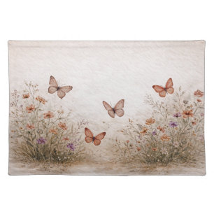 Soft Wildflower Meadow Butterflies Watercolor Cloth Placemat