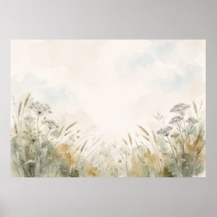 Soft Wildflower Meadow Neutral Watercolor Poster