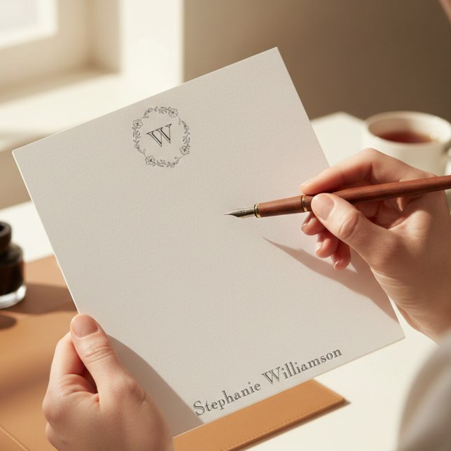 Soft Wildflower Monogram – Personalized Stationery Notepad (Soft floral monogram stationery)