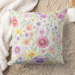 soft wildflower pastel pattern throw pillow