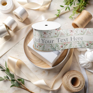 Soft Wildflower Print   Blush & Jade Watercolor Satin Ribbon