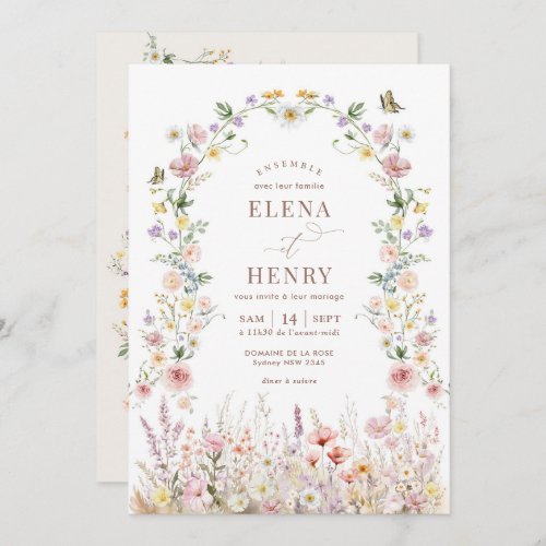 Soft Wildflower Secret Garden Wedding IN FRENCH  Invitation