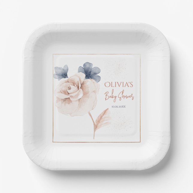 Soft Wildflowers Modern Baby Shower Paper Plates (Front)