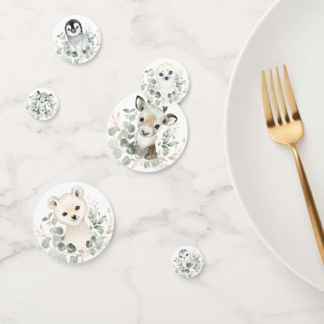 Soft Winter Arctic Animals Greenery Gold Wreath Confetti (Group)