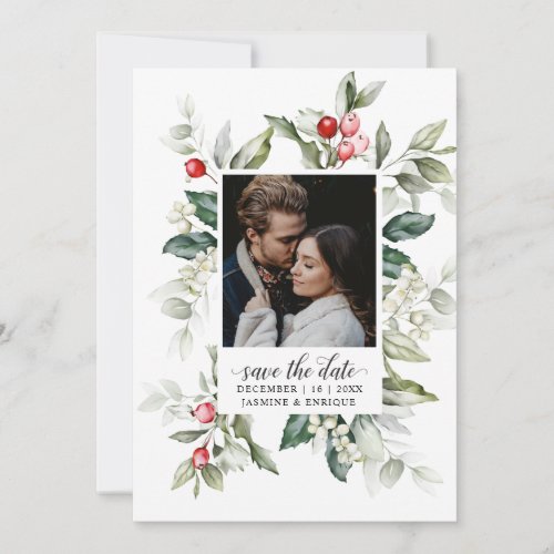 Soft Winter Berry Christmas  Photo Save The Date