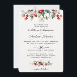 Soft Winter Berry Christmas Wedding Invitation<br><div class="desc">This delicate watercolor wreath has traditional Christmas colors, forest green, olive green and cranberry red on bright white. The bride and grooms names are featured in the center of the wreath with the remaining wedding details directly below. All text can be edited to suit the needs of your event. The...</div>