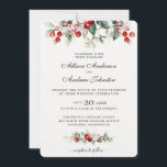 Soft Winter Berry Christmas Wedding Invitation<br><div class="desc">This delicate watercolor wreath has traditional Christmas colors, forest green, olive green and cranberry red on bright white. The bride and grooms names are featured in the center of the wreath with the remaining wedding details directly below. All text can be edited to suit the needs of your event. The...</div>