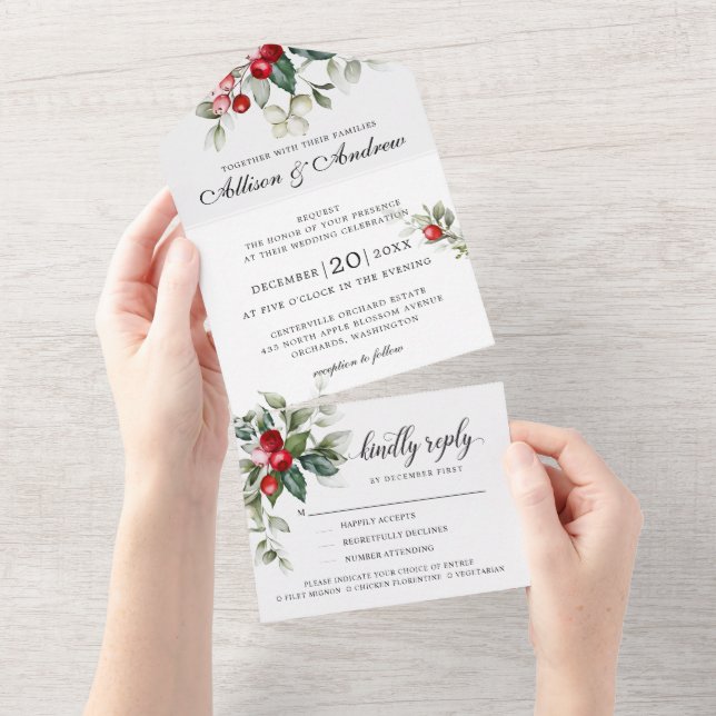 Soft Winter Berry Christmas Wedding Invitation (Tearaway)