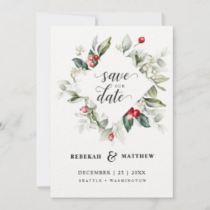 Soft Winter Berry Christmas Wedding   Photo Save The Date